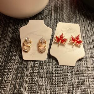 Elegant Gold and Red Crystal Earrings Set